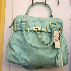 Steve madden turquoise satchel bag. NWT. Croc pattern. Mint colour.
